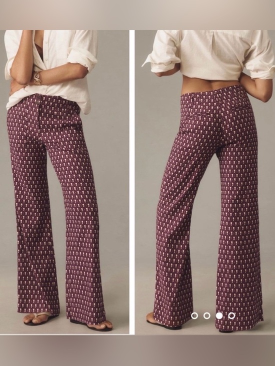 Mauve Pants - Anthropologie Maeve The Naomi tulip print Wide-Leg Flare Pant